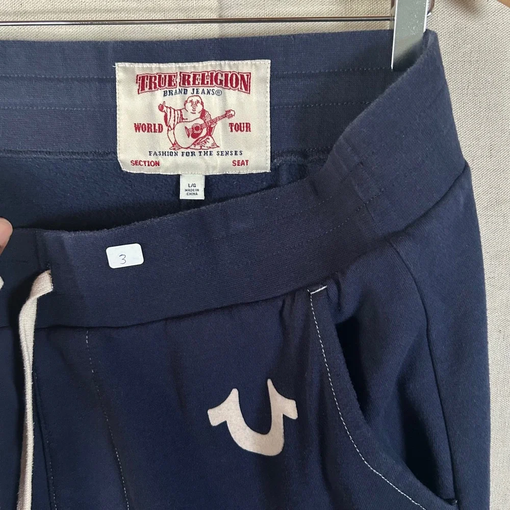 True Religion Mens Navy Blue Horseshoe Logo Jogger Sweatpants Size Large L/G
